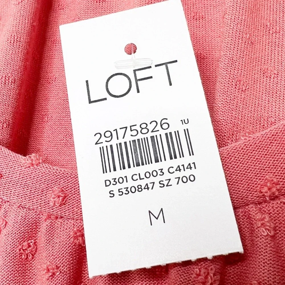 LOFT NWT Women Coral Pink Swiss Dot Short‎ Puff Sleeve Blouse Top Size M